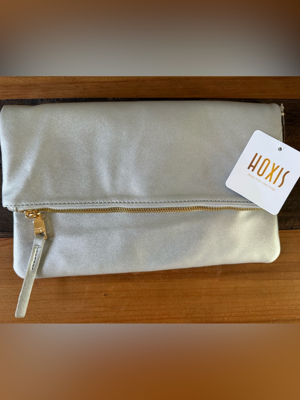 HOXIS Women’s Zipper Foldover Clutch Vegan Leather Crossbody bag w/ Chain Strap